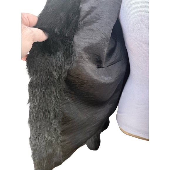 Vintage Black Rabbit Fur Coat By Joie Women Sz Medium Fit Jacket Great Condition - Picture 6 of 16